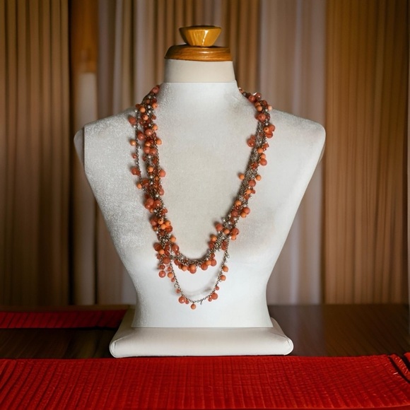Jewelry - Necklace Multi strand Coral and White Beads​​